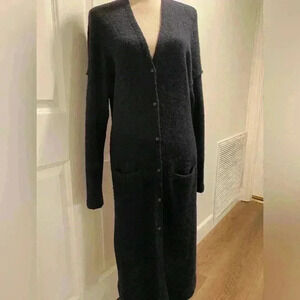 3 Dots Womens Long Black Cardigan buttons acrylic poly mohair wool blend  M